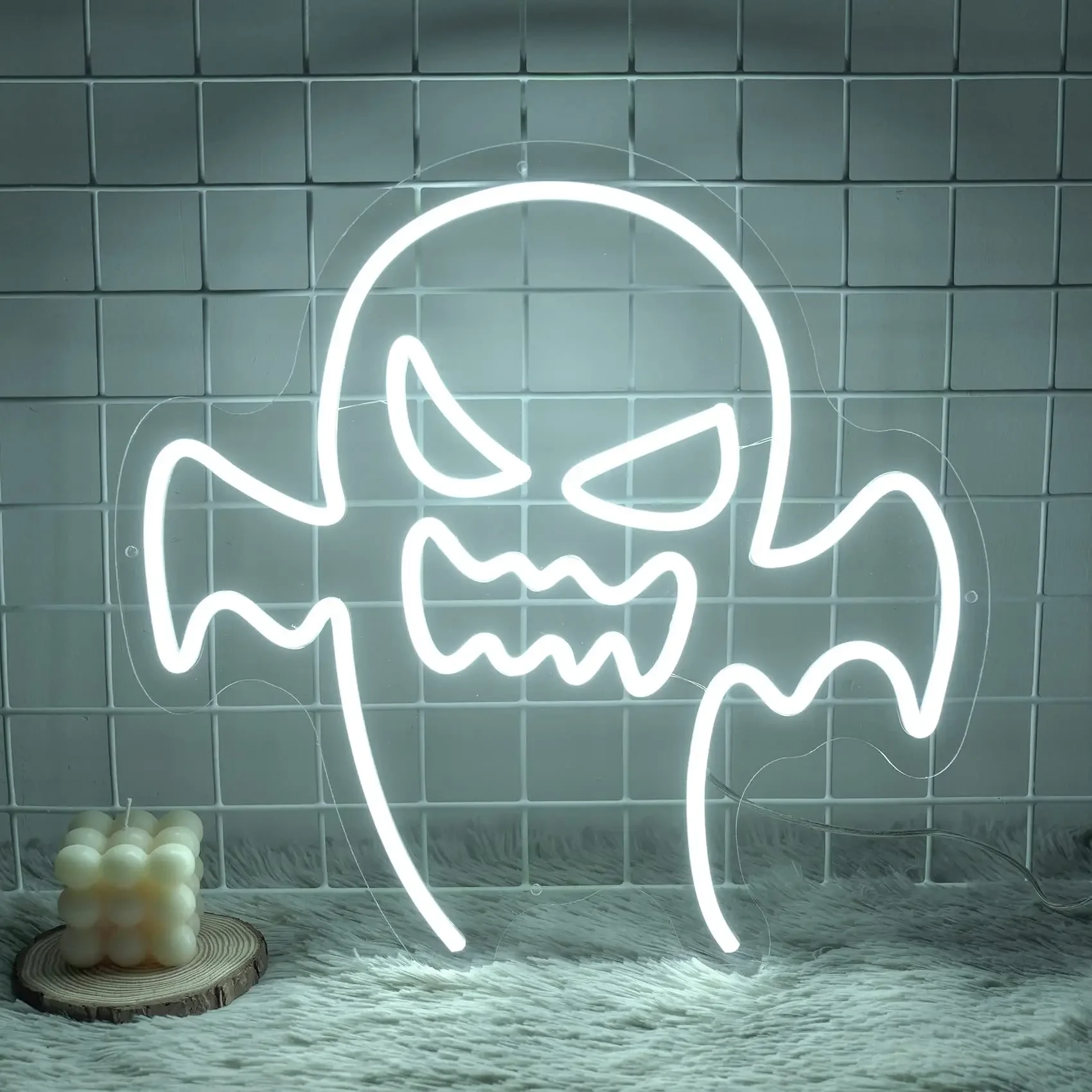 ゴーストネオンサイン-ハッピーハロウィン-ledネオン-usb電源-ホワイトゴーストグリマスネオン-バー-レストラン-フェスティバル-ハロウィンパーティー装飾用