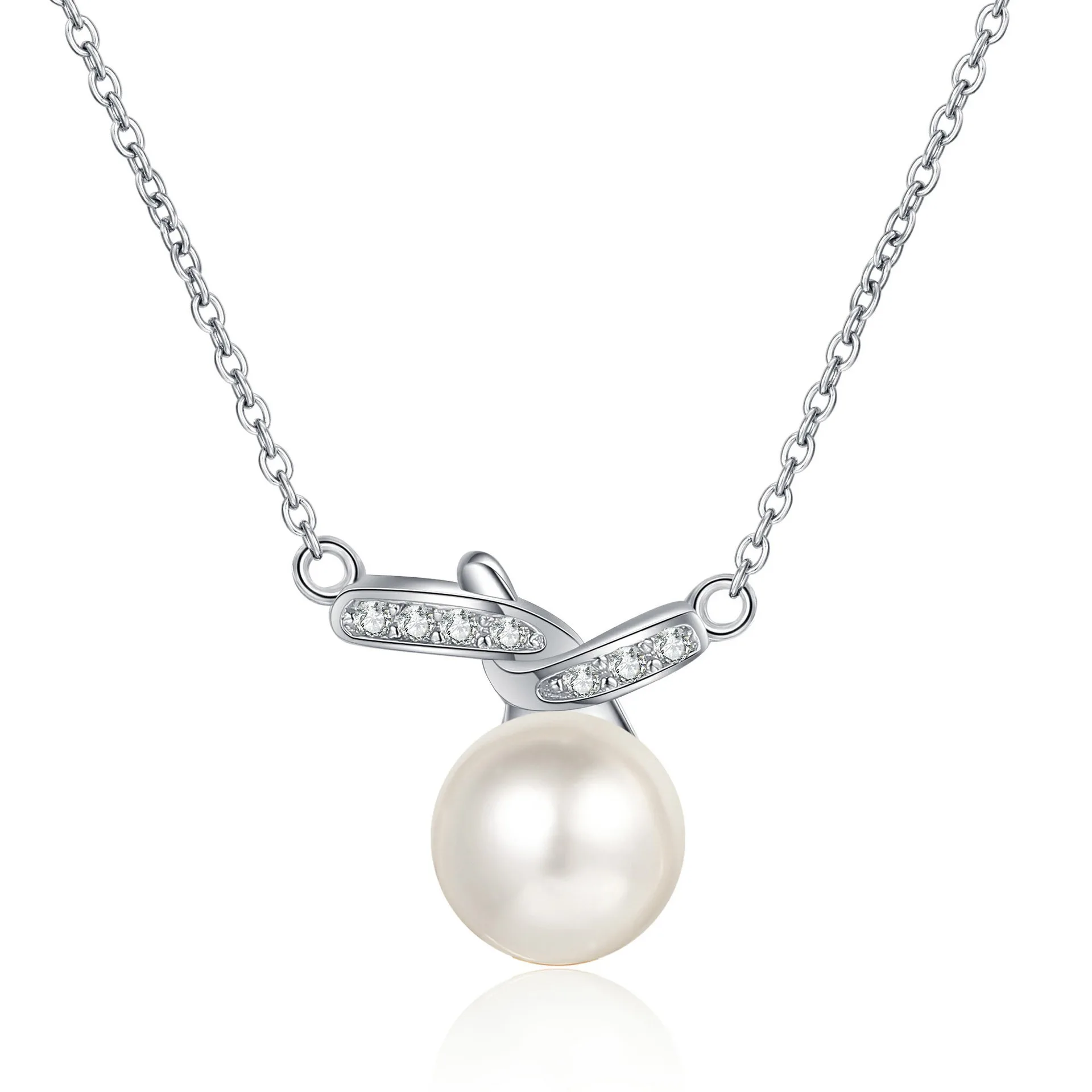 

S925 Pure Silver Natural Pearl Necklace, Moissanite Pendant, Collarbone Chain Accessory