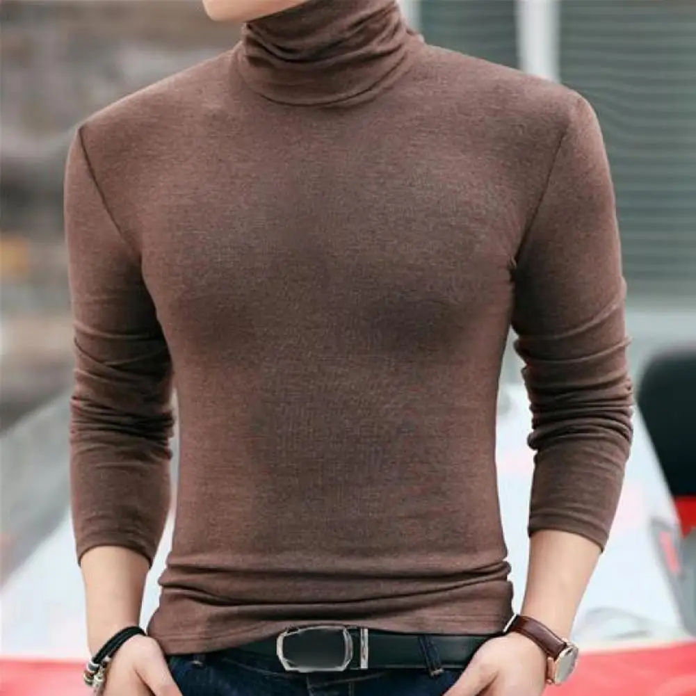 

2025 Trendy Men Top Men Turtleneck Pullovers Top Long Sleeve Base Shirt Slim Fit Pullover Warm Tee Autumn Winter Warm Clothing
