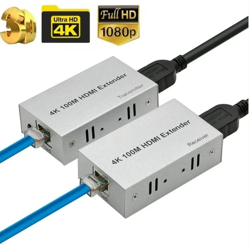 100M HDMI Extender over Rj45 Cat5e/6 4K@30Hz HDMI Ethernet Extender Video Audio Transmitter Receiver kit for PS4 PC Loptop THDV