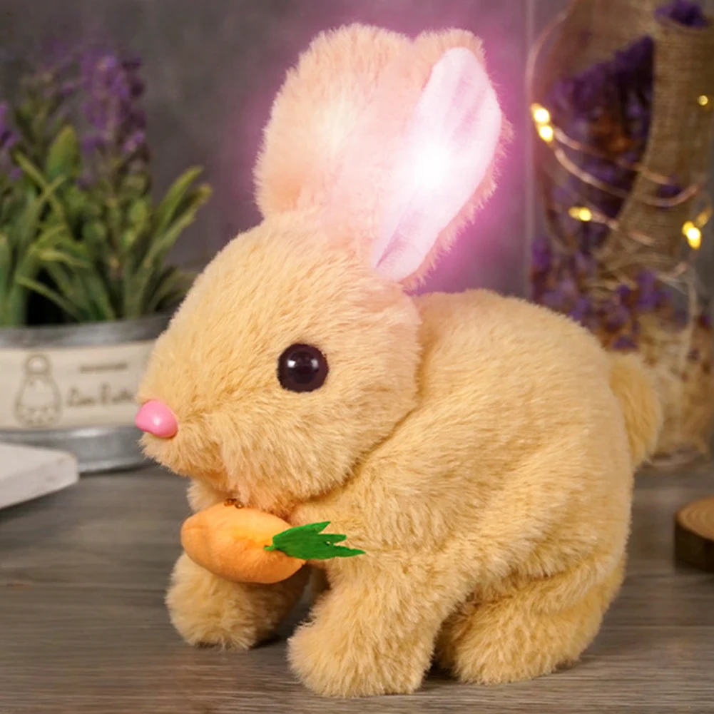 Electric Solid Color Cartoon Fluffy Rabbit Plush Toys Cute Soft Stuffed Bunny Dolls Pendant with Carrot Kids Gifts Party Decor