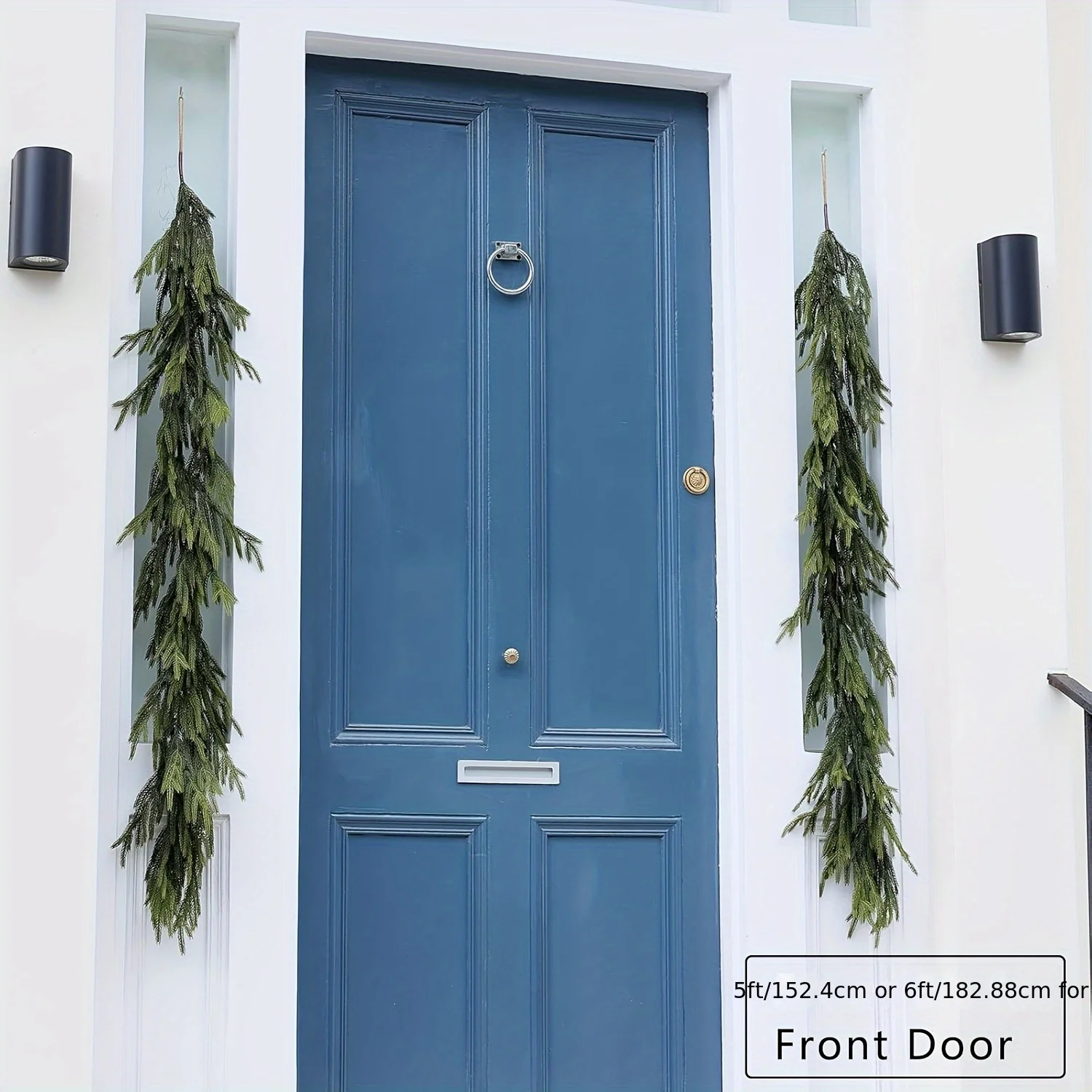 6ft الأخضر فو النرويج الصنوبر المخروط إكليل يشعر الحقيقي الحياة فروع الصنوبر ديكور الجدار والباب ، اكاليل عطلة للمنزل ، زينة عيد الميلاد #4