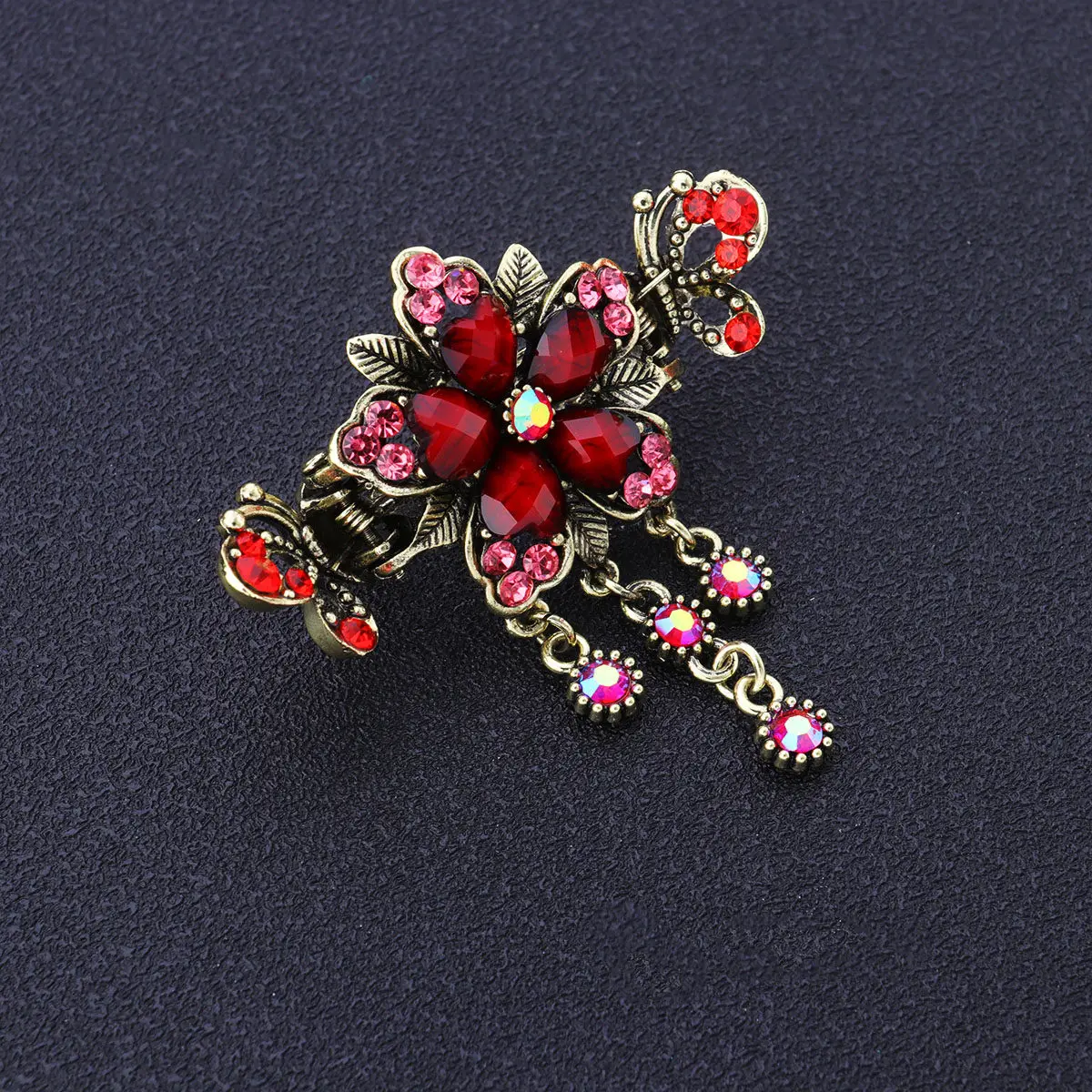 

Red Vintage Jaw Clip Rhinestone Flower Ponytail Holder Simple Convenient Catch Clip for Girls Women Ponytail Holder