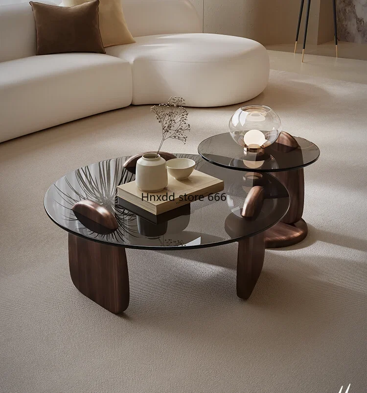 Italian light and minimalist log small apartment round glass coffee table