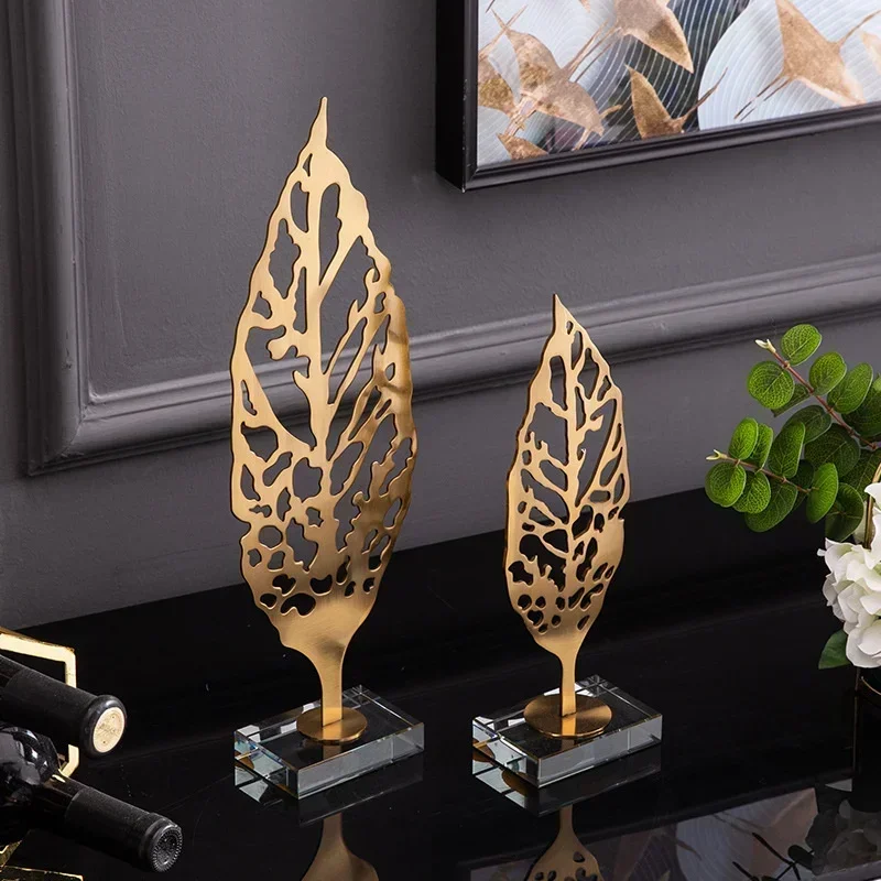 Nordic Light luxury style iron art golden leaf TV cabinet decoration home accessories living room wine cabinet porch creative