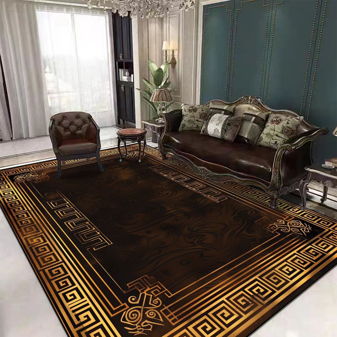 Golden Retro Style Carpet for Living Room Decoration Bedroom Antiskid Bedside Mats Lobby Luxury Large Area Rugs Customizable 러그