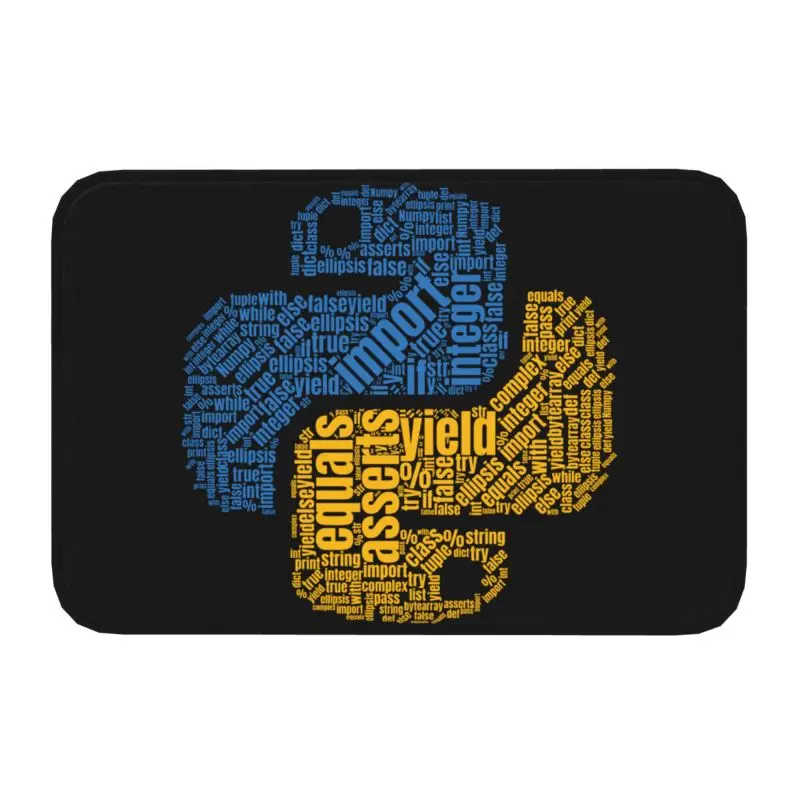 Python Logo Wordcloud For Programmers T-Shirt Front Door Floor Entrance Mats Developer Coder Bathroom Kitchen Doormat Carpet Rug