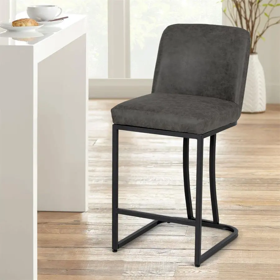 

Counter Height 24 Bar Stool, Kitchen Counter Stool with Back,Upholstered Middle Back Dining Chair, Modern PU Leather Barstool fo