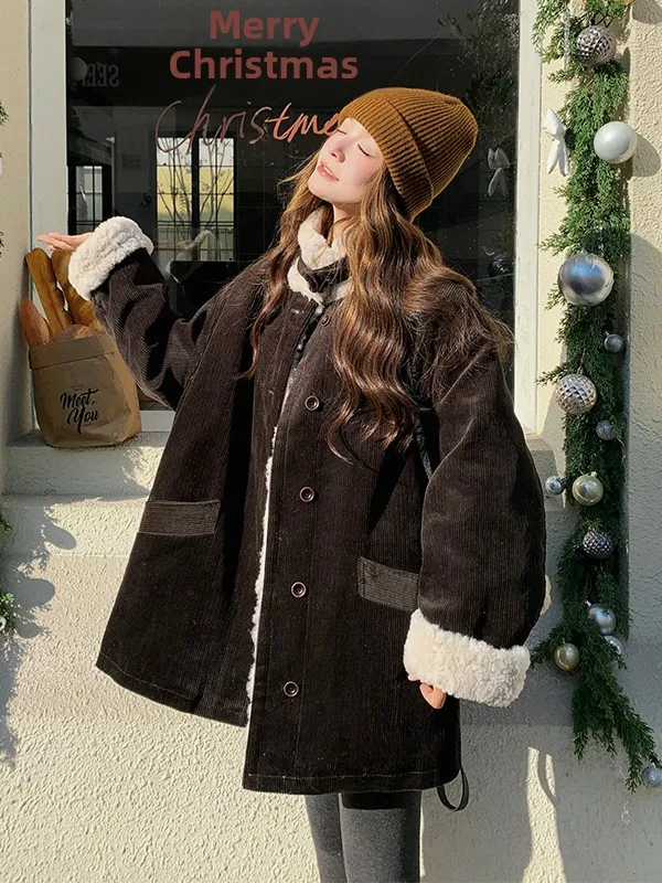 

Women's Mid-Length Plush Velvet down Jacket Winter Warm Thick White Duck down Inner Coat Casual Loose Fit Fashionable