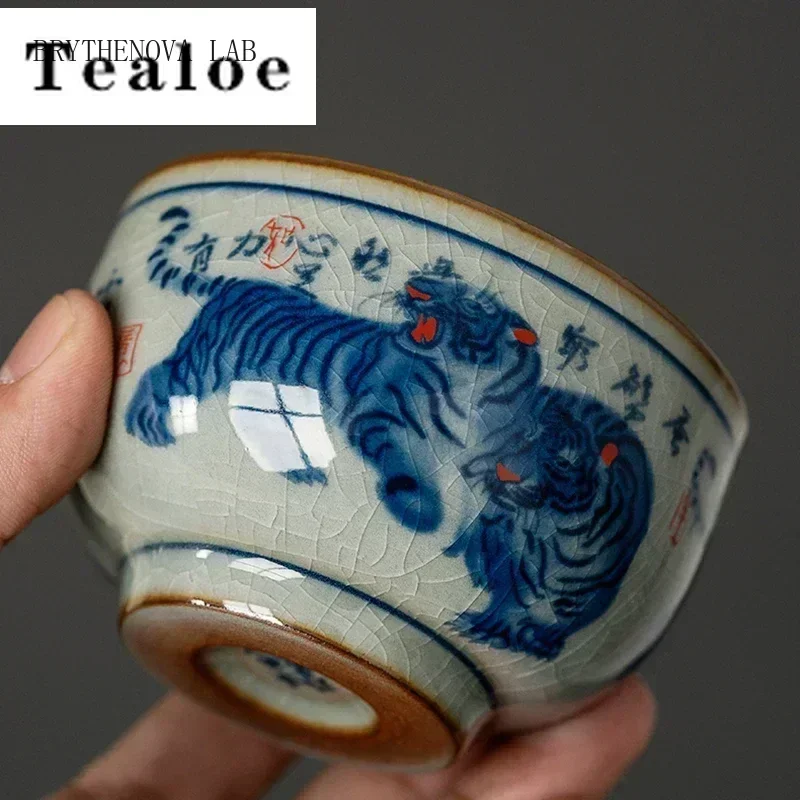 Antique Ceramic Opening Chinese Tiger Cup Pottery Beautiful Jingdezheng Tea Cups Cup Set Teaware Mugs for Tea Ceremony