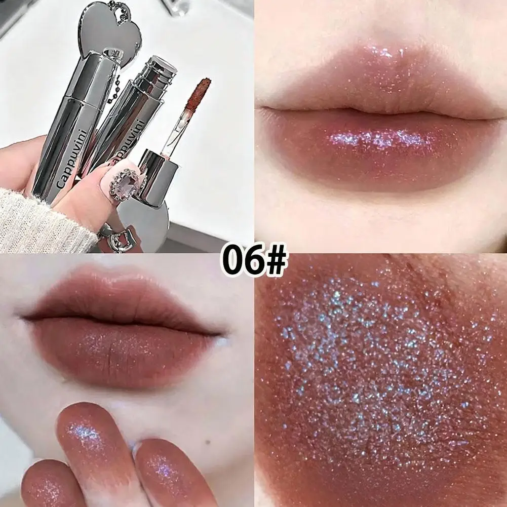 Batom Líquido Matte Aveludado com Efeito de Coração Prateado, Tinta Labial com Efeito de Desfoque Suave, Brilho Labial Leve, Tamanho Viagem, Maquiagem, Chaveiro