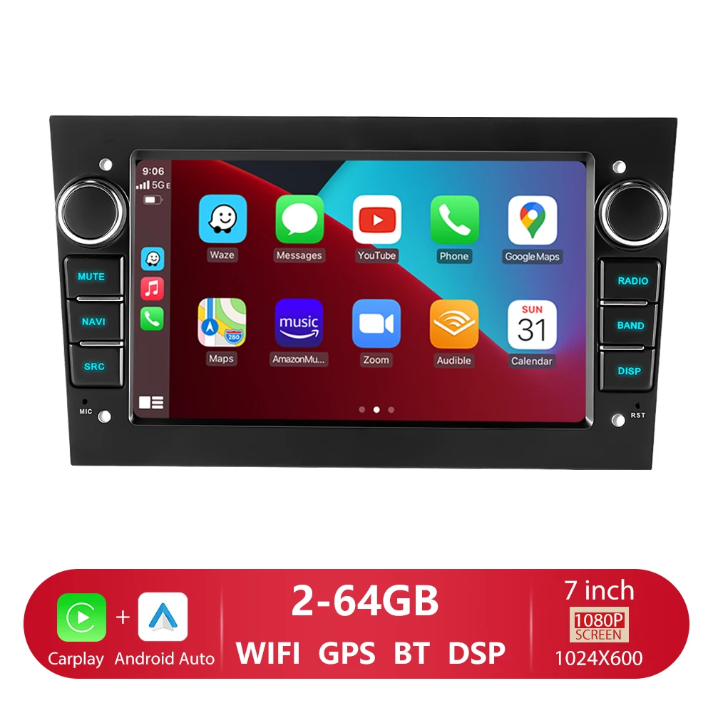 2-DIN autoradio Android 14 Auto CarPlay voor Opel Astra H G J Zafira B Corsa C D Antara Vectra Vivaro 7 inch autoradiospeler