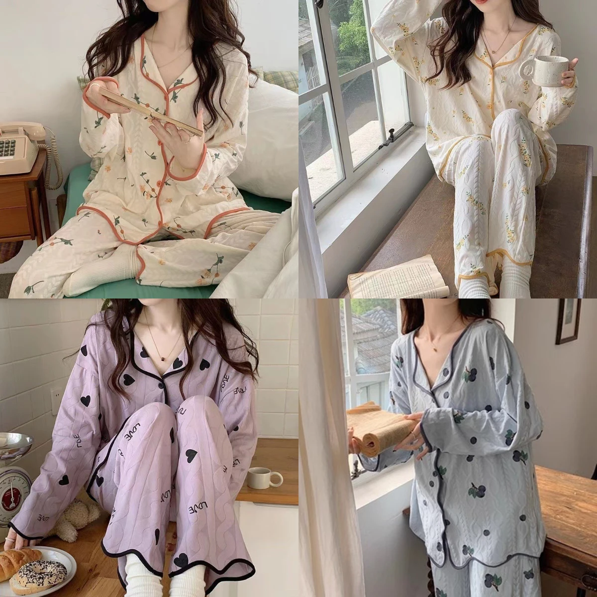 2 sztuk/zestaw letnia piżama ciążowa Casual Comfort luźna odzież codzienna kobiety kwiatowy kreskówka śliczne słodka miłość drukuj Homewear ubrania