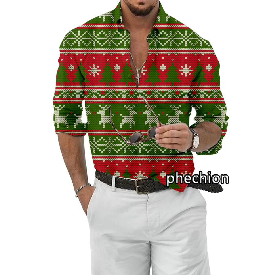 

phechion Summer Mens Short Sleeve Beach Shirts Casual Christmas Pattern 3D Printed Shirts Plus Size XS-5XL Fashion Men Tops F02