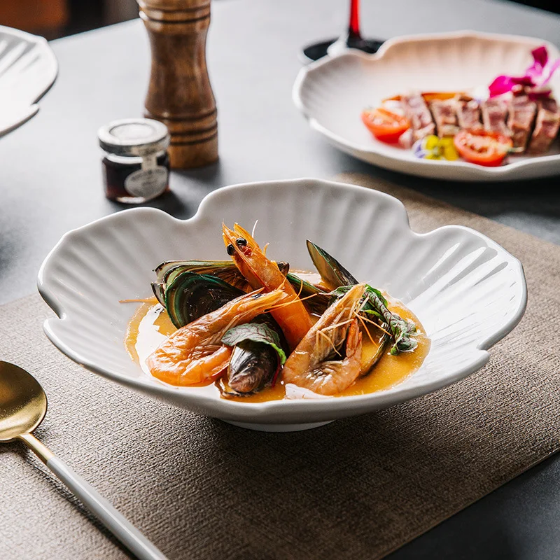 

Flower Shape Ceramic Bowl Set for Restaurant Home Use Large Soup Noodle Salad Dish