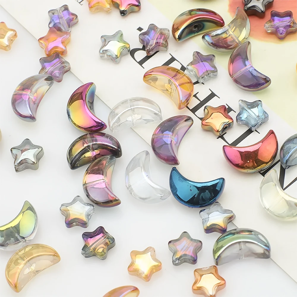 60Pcs Mixed Crystal Glass Star Moon Pendants Loose Beads For DIY Making Earing Necklace Jewelry Handmade Handbag Garment Decor