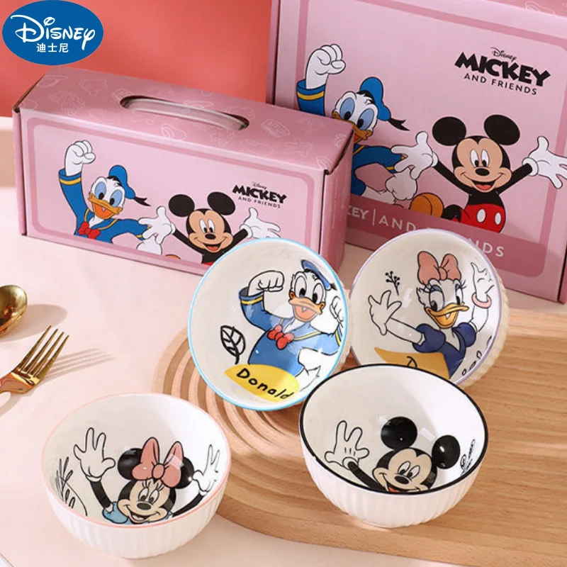 

350ml Kawaii Disney Mickey Mouse Minnie Mouse Cartoon Mini Ceramic Rice Bowl Cute Gift Box With Household Kitchen Utensils