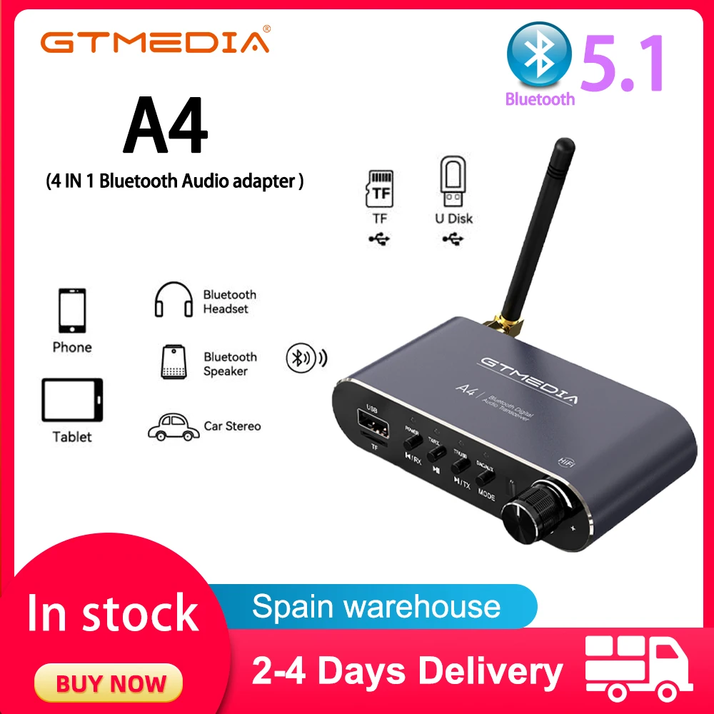 GTMEDIA A4 Bluetooth 5.1 Audio Receiver Support USB U-Disk Play Wireless Adapter Aux in/out 3.5MM,RCA R/L For Car Kit Speaker