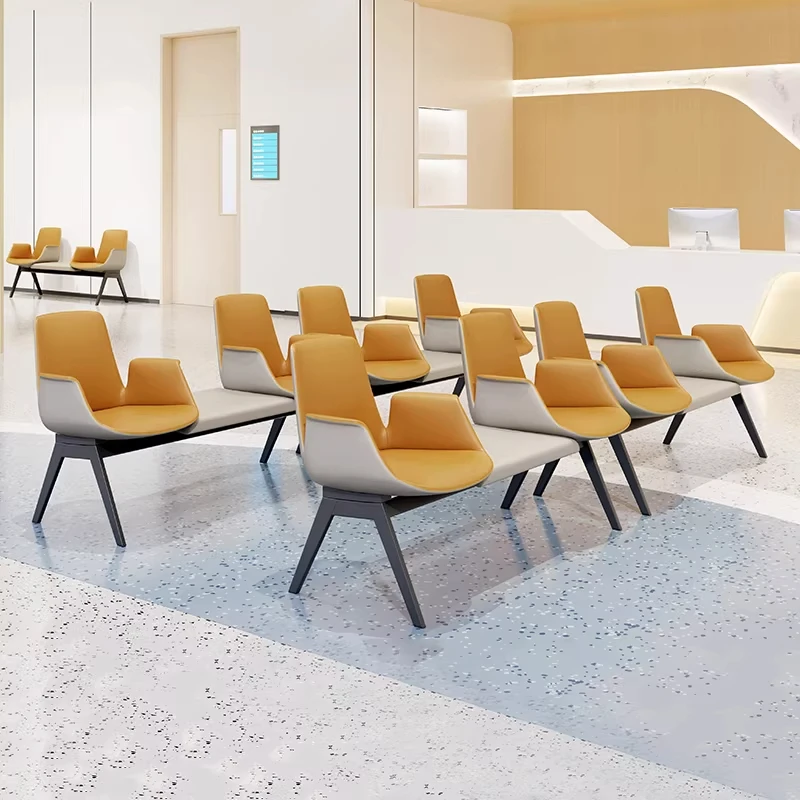 Commercial Hospital Furniture Settled Sponge PU Cover Iron Feet Hospital Waiting Room Bench Chairs
