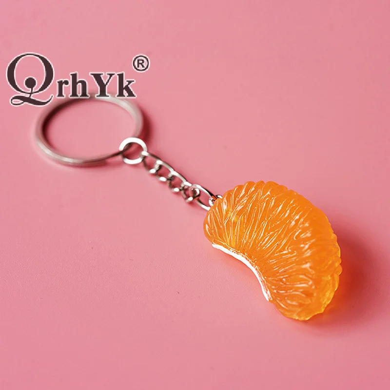 Cartoon Simulation Orange Keychain Simple Fruits Keyring Key Charm Earphone Hanging Decoration Bag Pendant Gifts