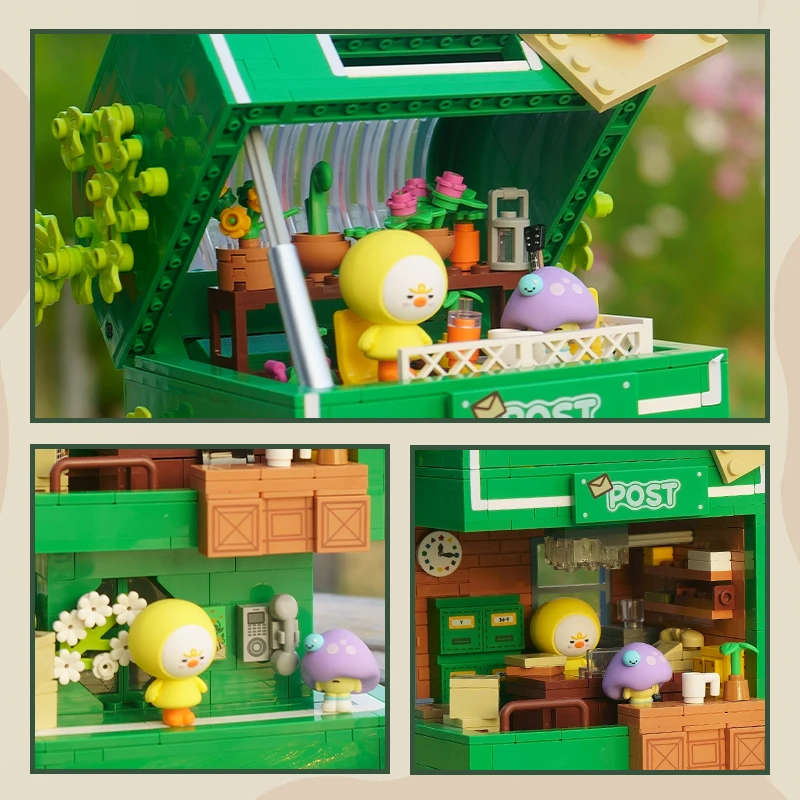 MOC Post Officemodel-Juego de bloques de construcción, vista de casa de calle con luz, montaje educativo, bonitos juguetes de Navidad, regalos de cumpleaños