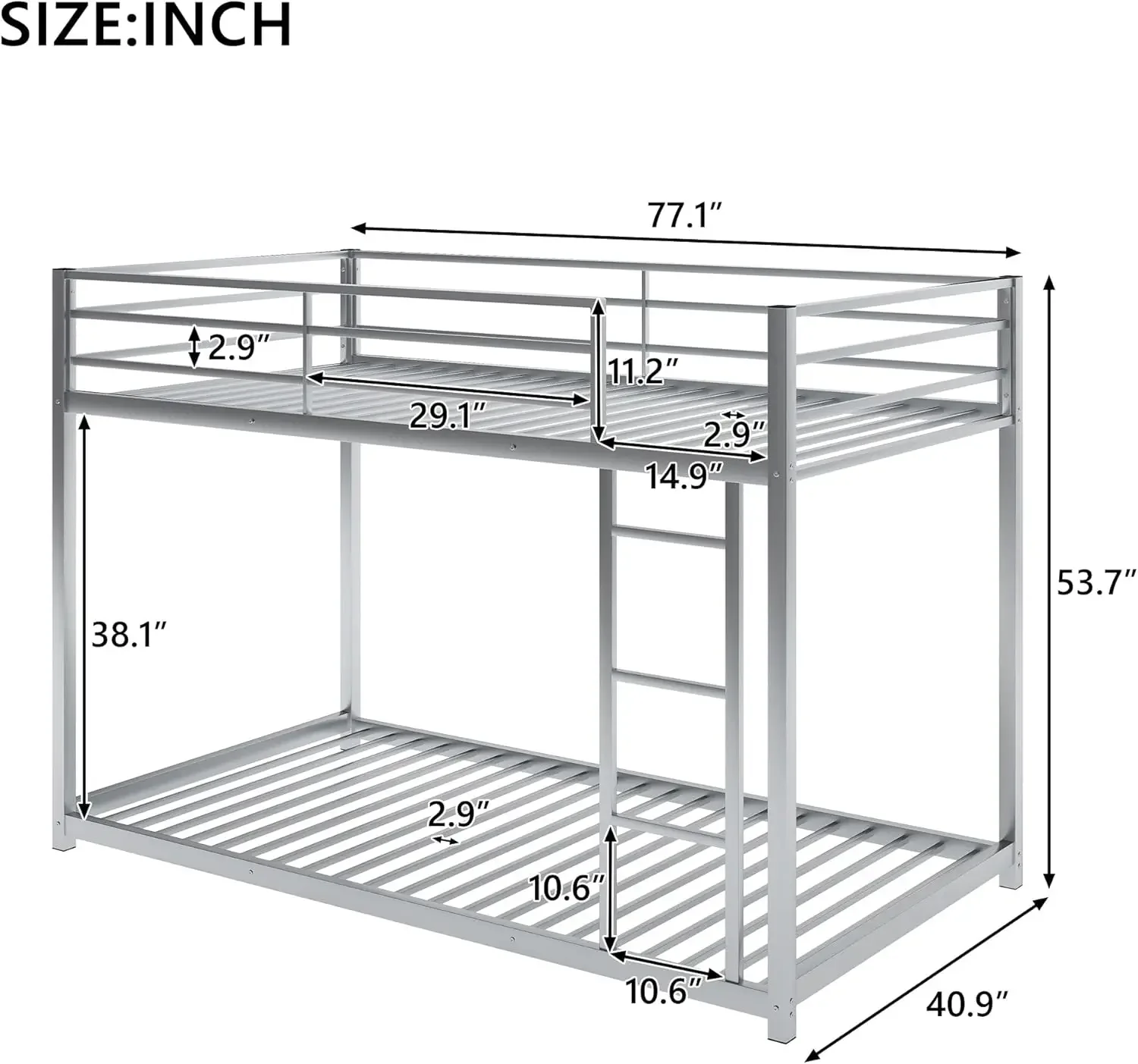 Lit superposé à deux étages avec échelle, cadre de lit en métal bas pour chambre à coucher, maison, appartement, enfants, chambre d'amis