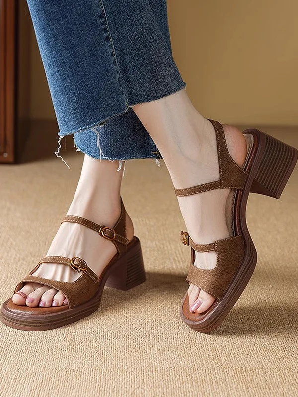 

Faionable Thi Heel Римские сандалии, женская летняя уличная одежда, новинка 2025 года, слипоны на высоком каблуке, маленький размер, женские туфли из искусственной кожи с открытым носком...