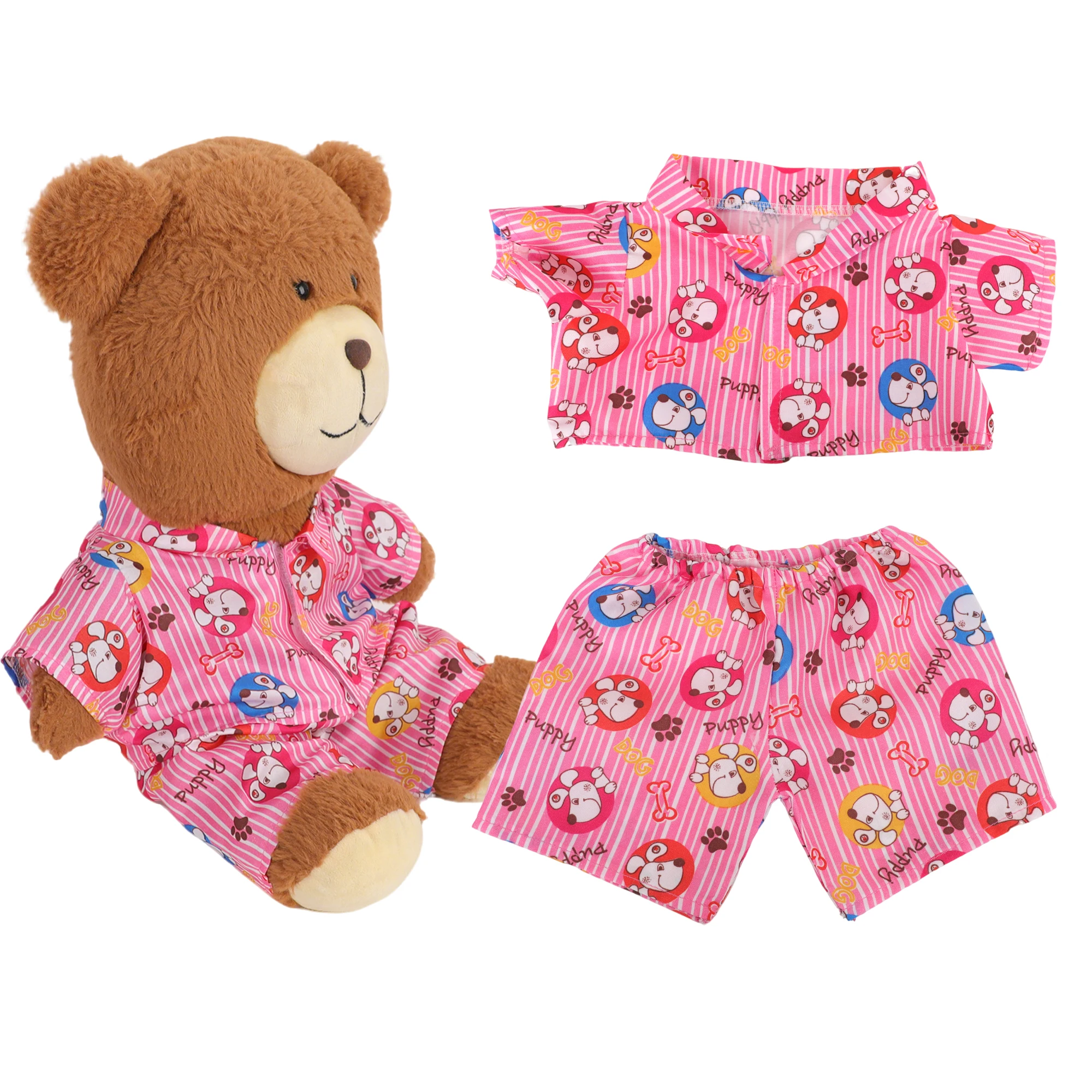 42cm Plush Bear Clothes Cartoon Print Shirt & Shorts Set, Casual Summer Outfit for 16-18 Inch Teddy Bear & Plush Dolls Toy Gift
