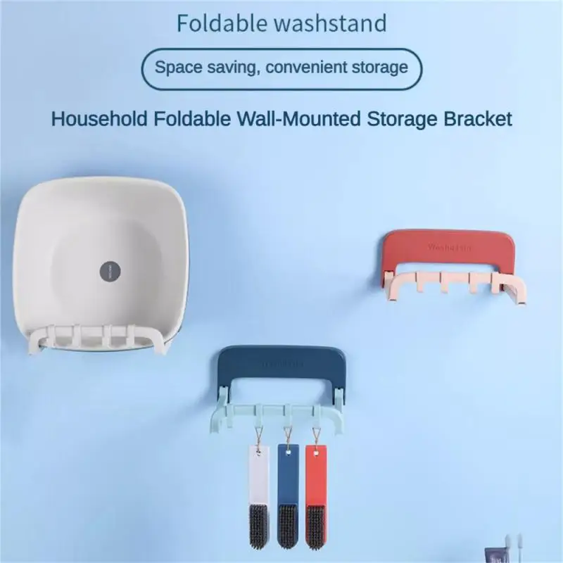 Washbasin Stand Portable Home Bathroom Wall-mounted Foldable Hook Basin Bracket With Rounded Edges And Corners Storage Rack