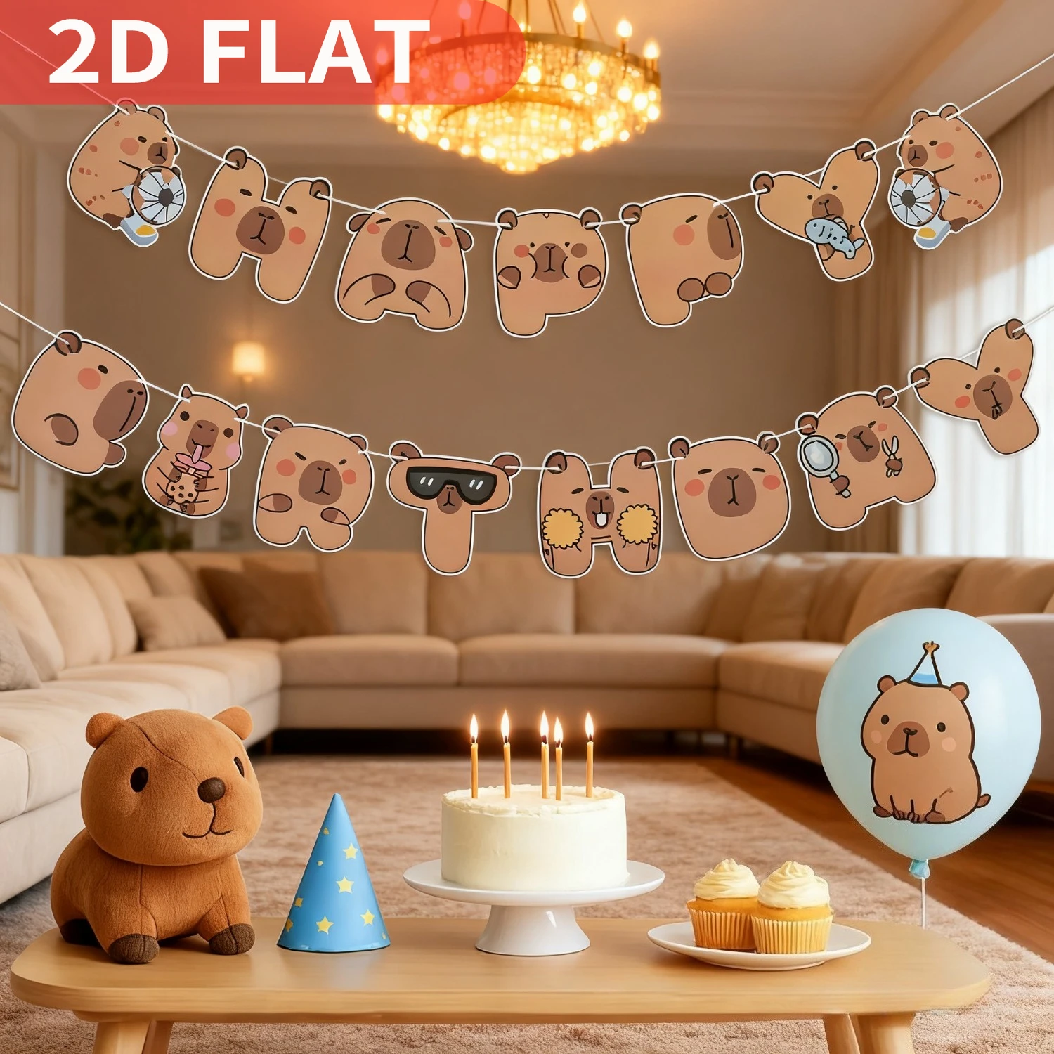 Birthday Party Cartoon Capybara Party Banner, Adorable Brown Capybara Designs with 