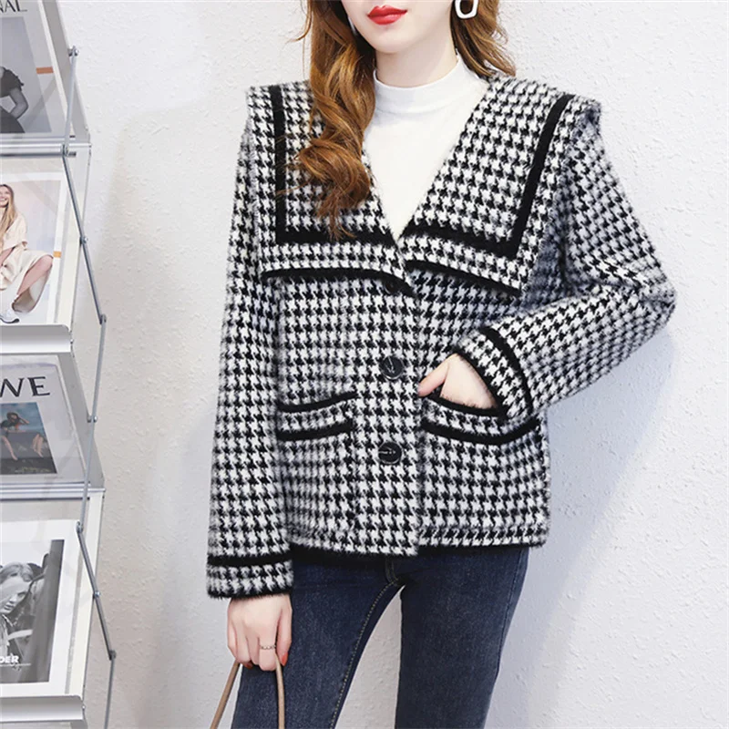 

Dongguan Daliang вязаный свитер с антипиллингом темно-синий воротник маленький ароматный женский новый модный осенне-зимний длинный све