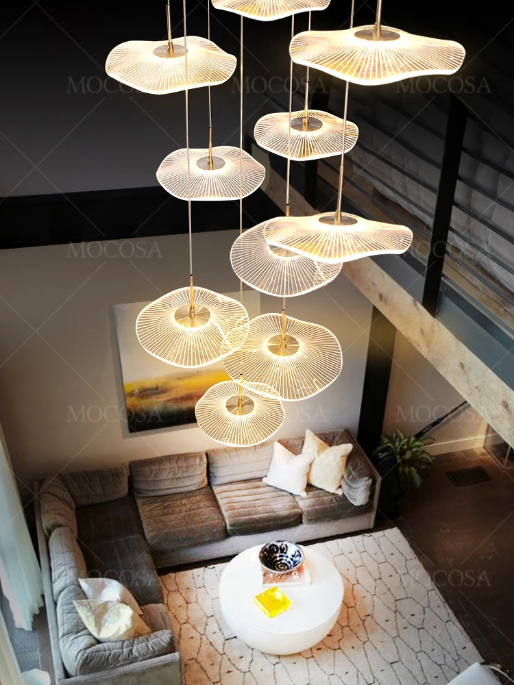 

Lotus Leaf LED Pendant Lamps Hall Stair Chandelier High-rise Building Stair Hanging Lamps Home Chinese Style Decorative Lighting