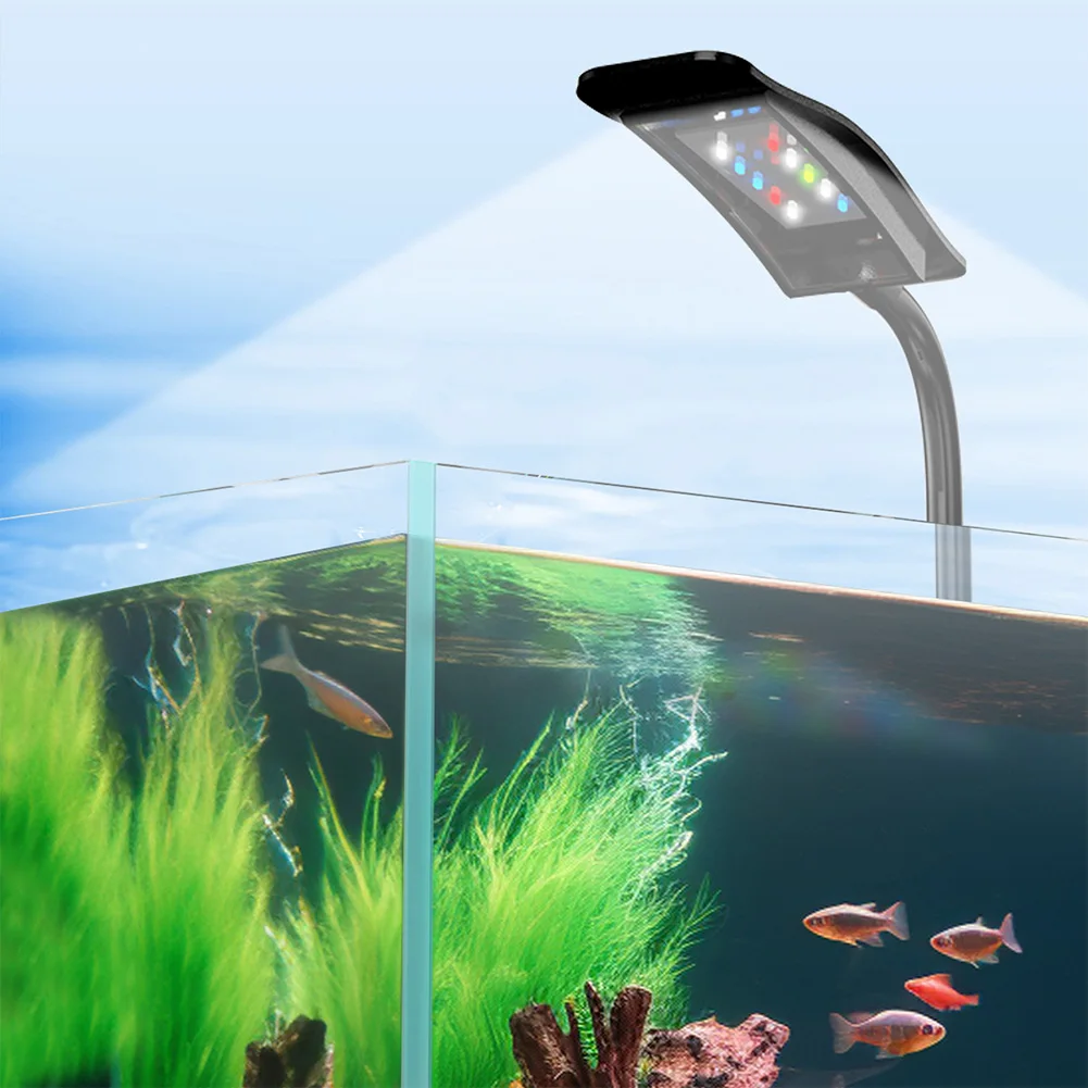 ABS Fish Tank Clip On Light 360° Rotation Mini Aquarium Light With Timer 6W USB Aquarium LED Lamp With 10 Adjustable Brightness