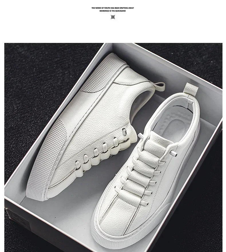 2024 New Men's Spring and Autumn Sports Leisure Board Shoes One Step Comfortable Flat PU leather Shoes White Trendy Shoes