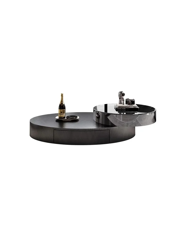 LH light luxury rotating coffee table stainless steel living room modern simple tempered glass coffee table