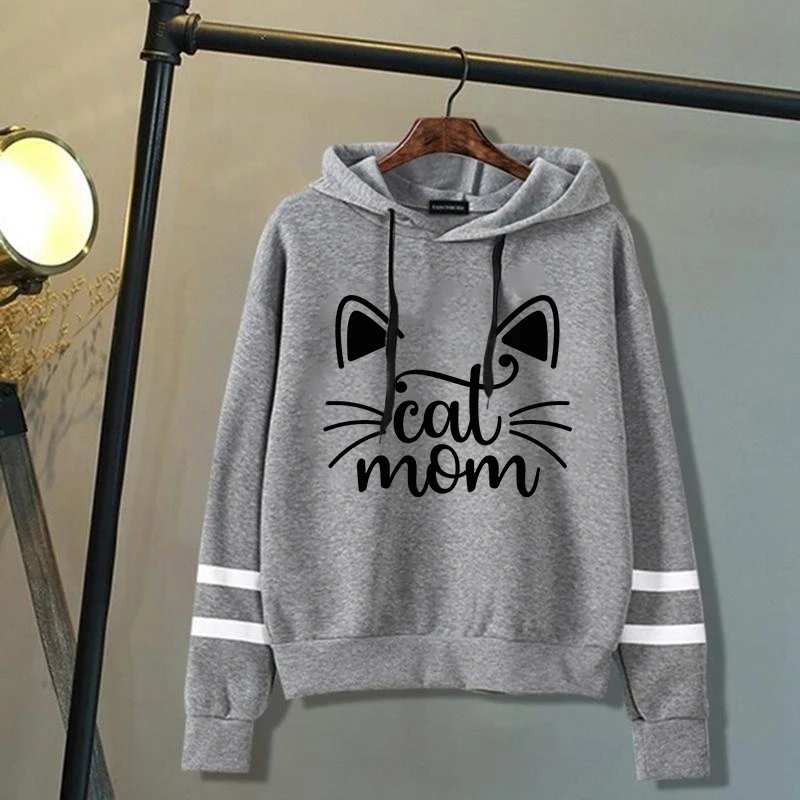 Cute Cat Mom Letter Printing Hoodies Loose Sweatshirt Women Men Personality Long Sleeve Casual Tops