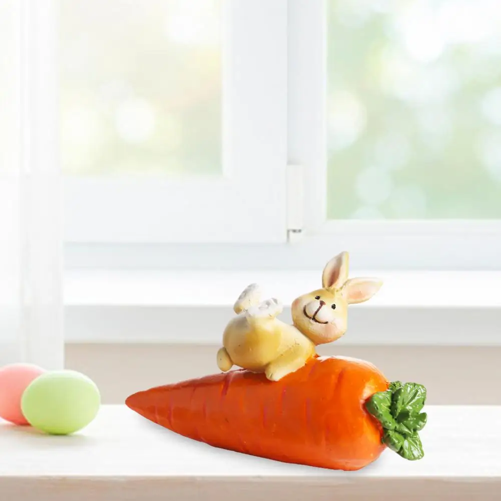 

Spring Bunny Desktop Decor Handmade Easter Bunny Figurine Resin Sculpture Cute Rabbit Holding Carrot Statue Indoor Outdoor