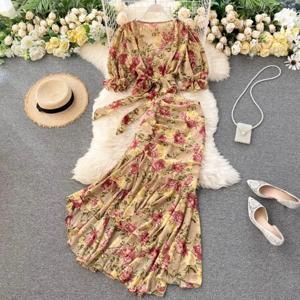 Sexy Two Pieces Sets Chic Bandage chiffon Shirt Top with sweet High Waist mermaid Skirt Beach Vacation Sets image 3