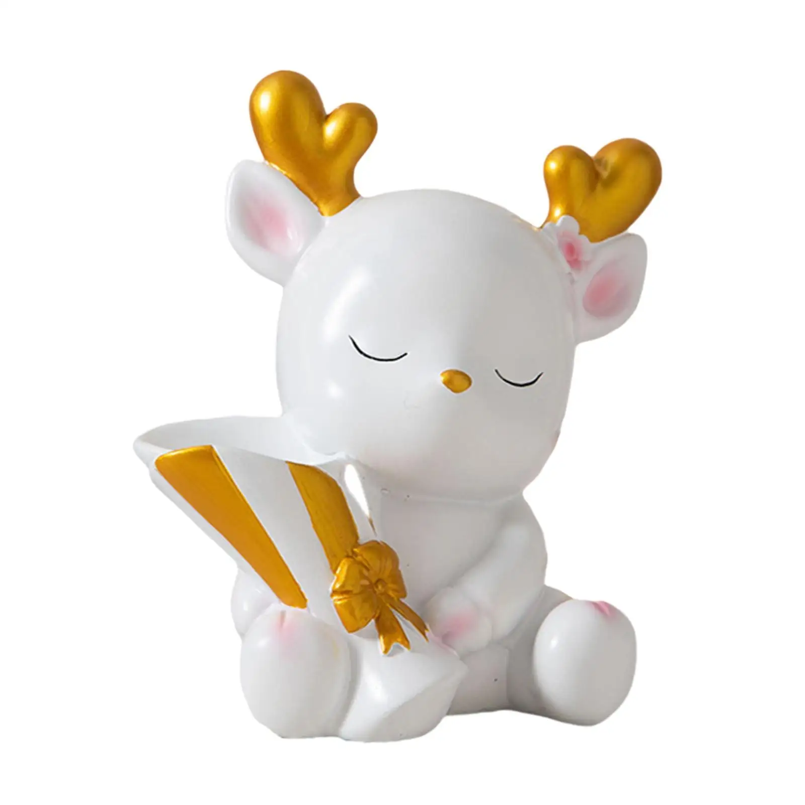 Animal Figurine Deer Flower Vase Resin Sculpture Cartoon Decoration Tabletop Centerpiece for Living Room Bedroom Office Shelf