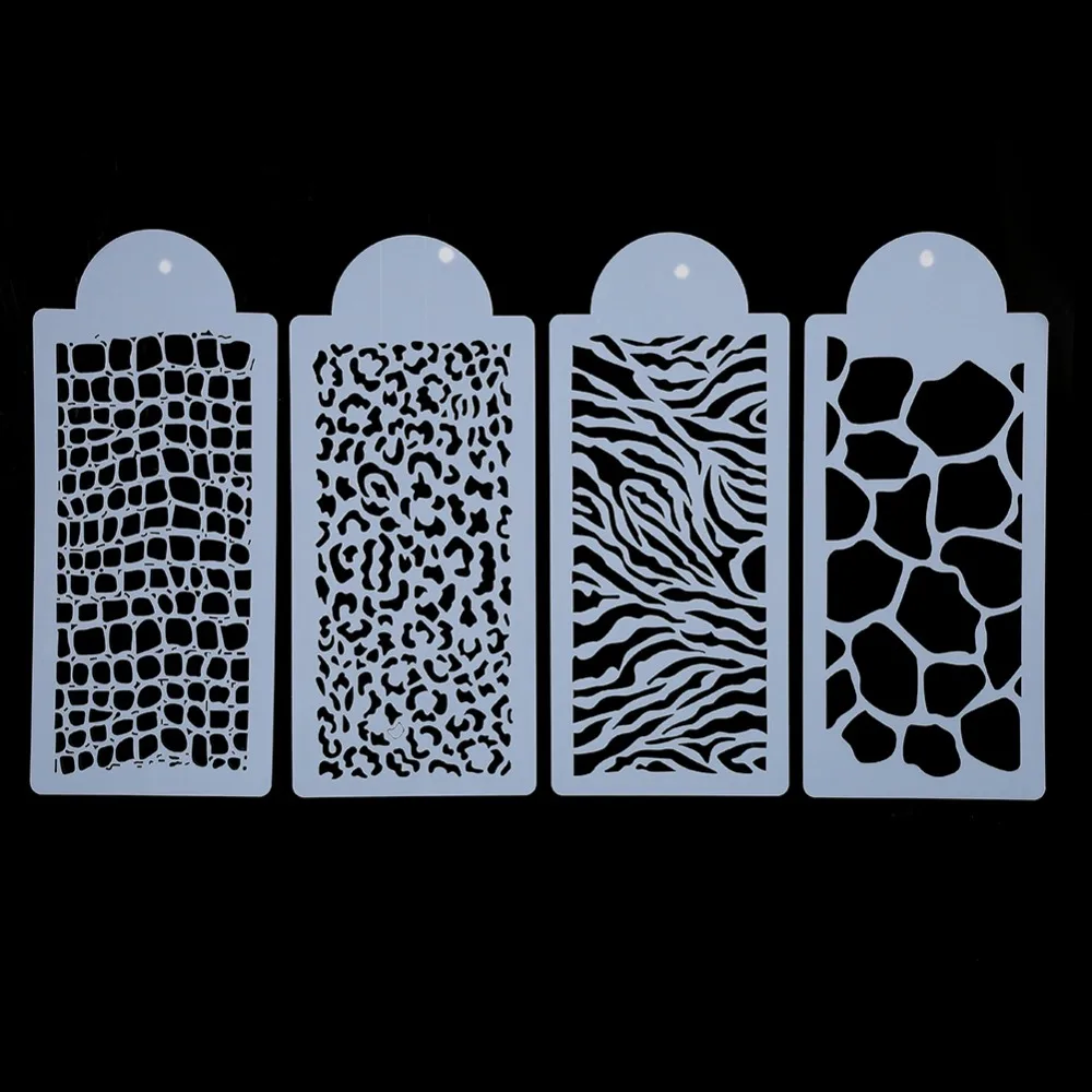 4PCS PVC Cake Stencils Openwork Cutouts Zebra Leopard Pattern Fondant Stencils Flat Rectangular Baking Cake Stencils