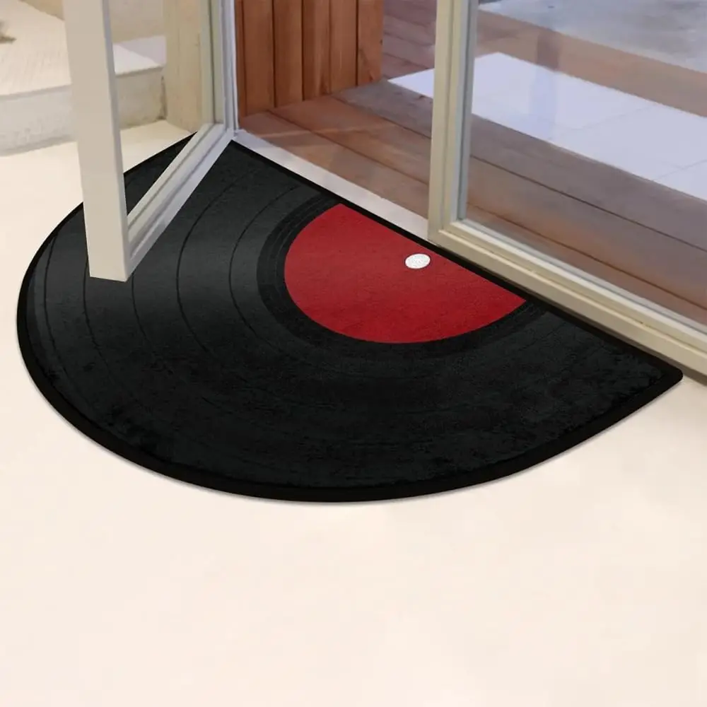 Vinyl Record Music Retro Black Red Half Round Carpet Mat Rug Home Decoration Entryway Door Classic Nostalgic Non Slip view 2