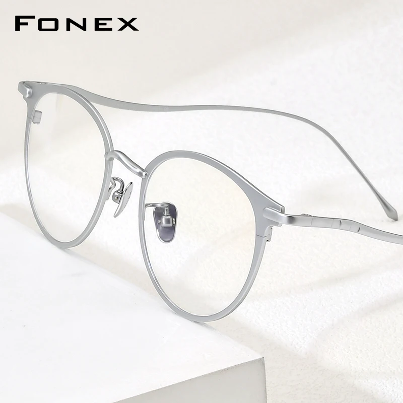 FONEX Pure Titanium Eyeglasses Frames Women Luxury Brand Design Round Eyeglasses Vintage Retro Ultralight Japanese Eyewear 8509