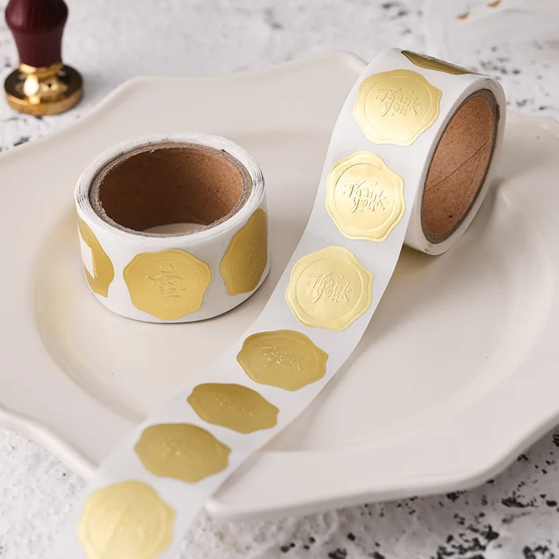 150 Pcs Roll Creative Gold 3D Imitation Wax Seal DIY Thank You Stickers Diary Album Stick Envelope Label Decoration Sticker Gfit