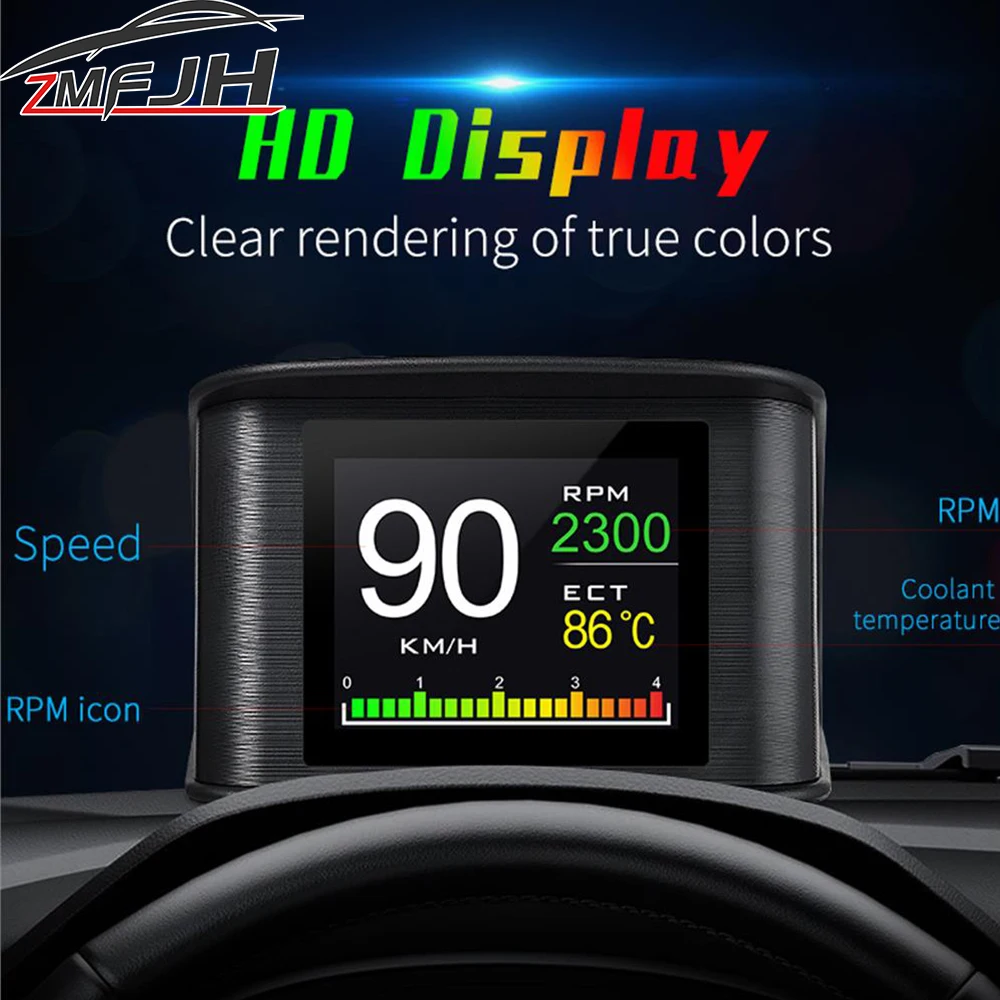 P10 Digital OBD Head Up Display On-board Computer Car Speedometer Tachometer Water Temp Voltage Mileage LCD Display Gauge