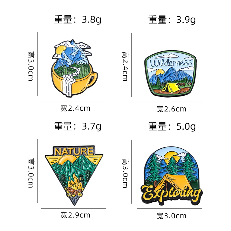 Valley Camping Collection Hard Enamel Pins Nature Forest Exploring Wilderness Brooches Wholesale