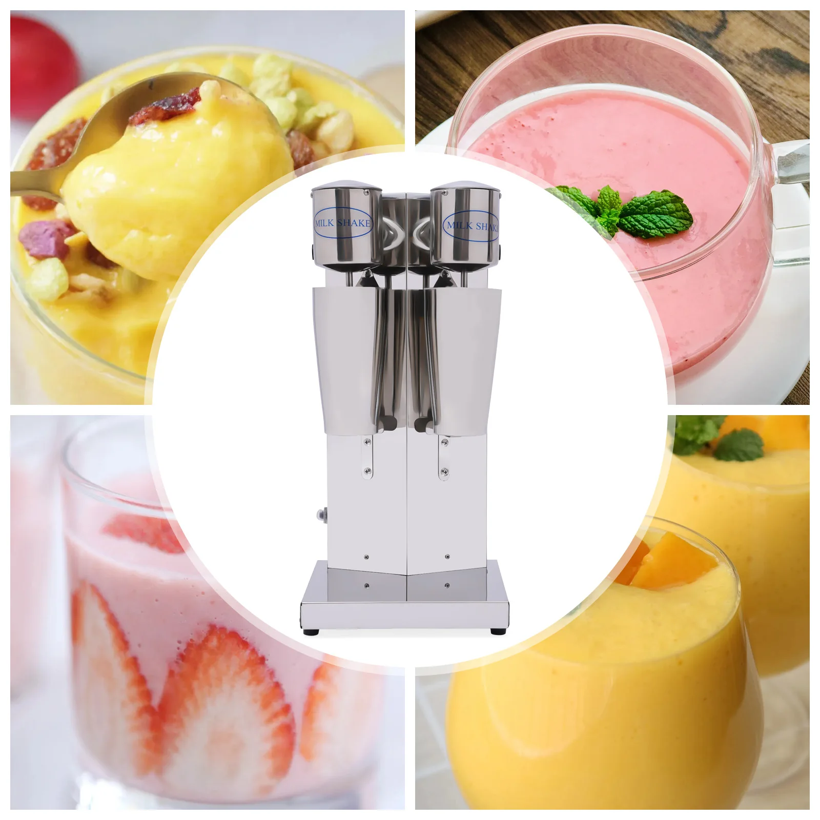 Electric Milk Shaker 110V Commercial Milkshake Maker Double Head Drink Mixer Two-Speed Milk Frother Blender with Mixing Cup