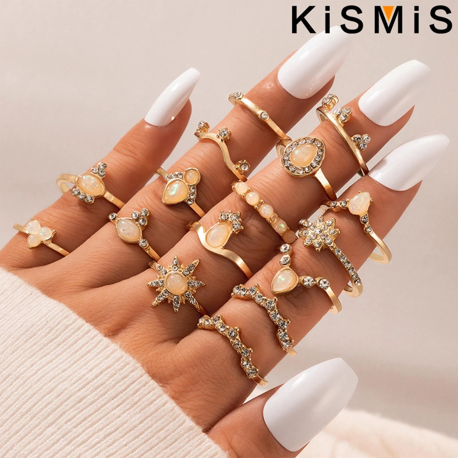 16Pcs Boho Rings For Women Stackable Knuckle Midi Vintage Gold Ring Set Bohemian Jewelry Accessories Mixed Charm Pattern Alloy