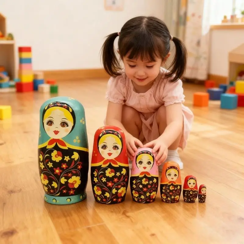 دمية التراص الروسية 6 طبقات الحرف اليدوية التعليمية دمية ماتريوشكا للأطفال التعلم الثقافي مشروع الرسم الفني 24BE