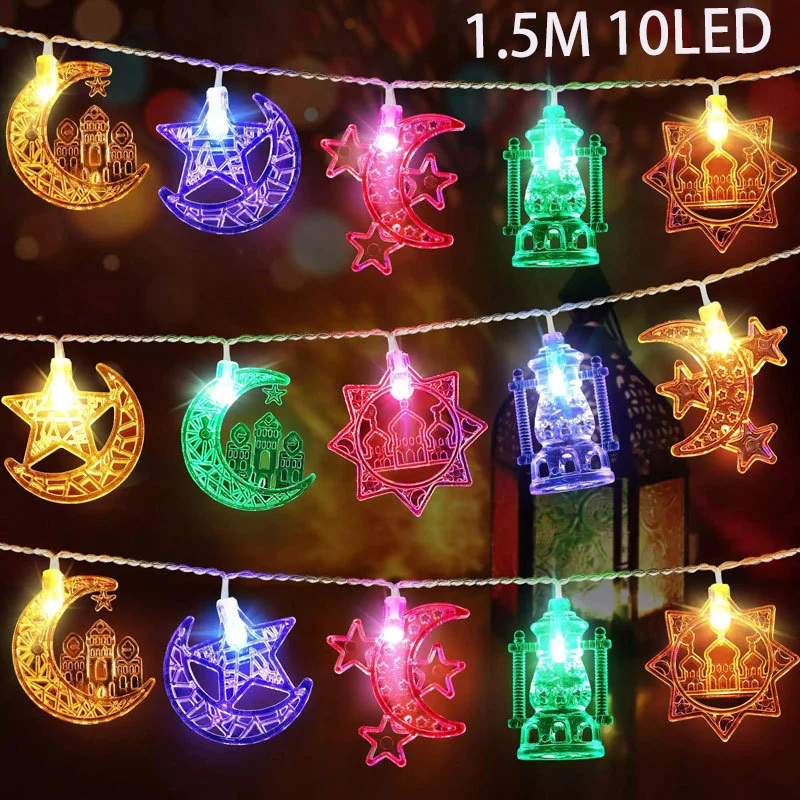 EID Mubarak Moon Star LED String Lights Battery Operated Ramadan Kareem Decoration for Home Islam Muslim Festival Party Supplies