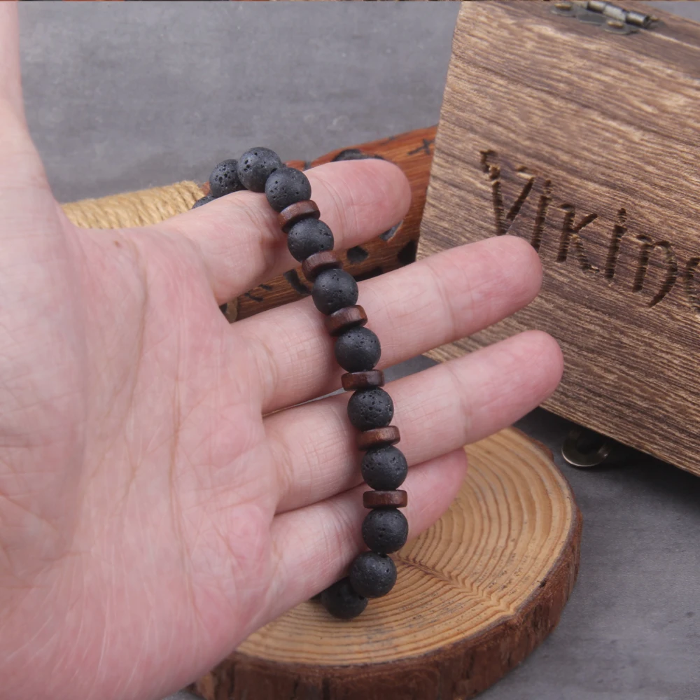 Fashion Natural Lava Stone Wooden Beads Energy Yogi Elastic Stand Bracelet Bangle For Men Accessorie Jewelry Valentine Gift